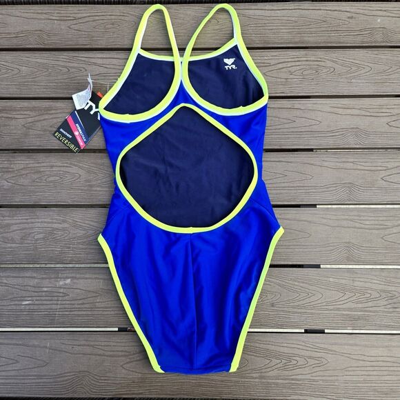 TYR Swimsuit Womens Navy/royal Blue  Hydra Span Reversible Diamond Fit Sz S  New - Picture 3 of 5